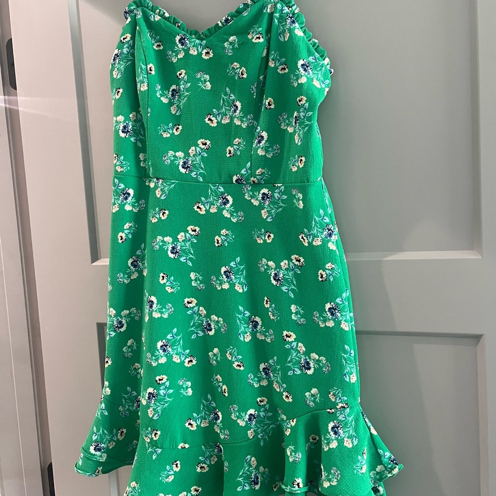 Green Floral Ruffle Dress